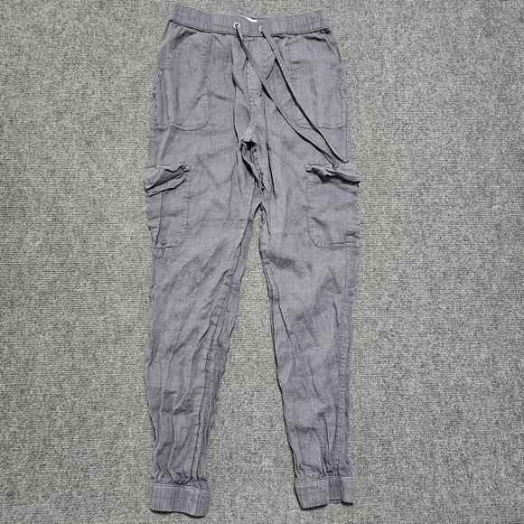 Nicole Miller Women Pants Small Gray European Grown Flax Linen Cargo Jogger 28" - Picture 1 of 8